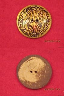 Beautiful Hand Painted Gothic Gold Art Nouveau Coconut Button 1 5/16