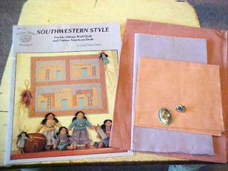 Vtg Native American Doll Quilt Pueblo Village Book & Fabric