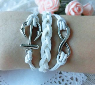 Bracelet  antique silver anchor infinity karma charm wax cord bracelet
