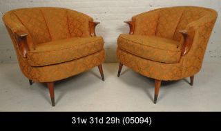 Mid Century Modern American Upholstered Barrel Back Arm Chairs (05094