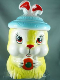 Vintage Baby Easter Bunny Rabbit Cookie Jar Japan Cute Yellow Blue