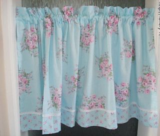 Shabby and vintage roses cafe curtain/valance Blue or Pink