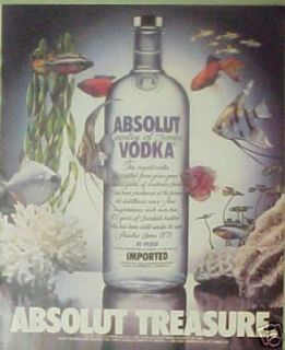 1986 Absolut Vodka Bottle Aquarium Colorful Silver Dollar~Neon Fish