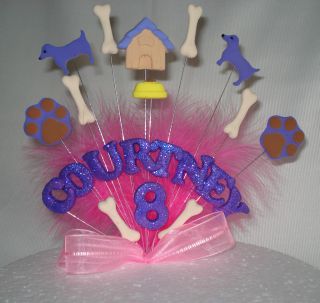 PAW PRINTS,DOG HOUSE, BONES ANY NAME AGE WIRED BIRTHDAY CAKE TOPPER