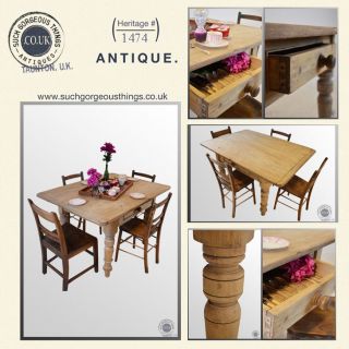 Antique Victorian Pine Kitchen Dining Table With Drawer 4 Four Seater