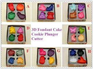 4PCS Carton Fondant Cake Cookie Plunger Cutter Sugarcraft Decoration