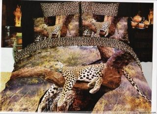 Oil Painting Leopard Panther Print King Size Bedding Bed Set Duvet