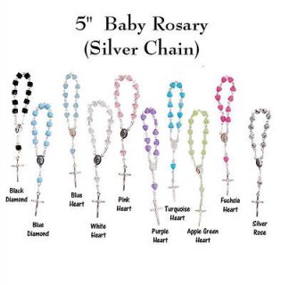 Pocket Travel Mini Baby Rosary   Silver Chain   12 rosaries
