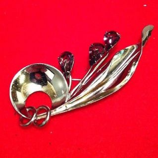 Vintage Sterling Silver Amethyst Floral Brooch Pin Fine Estate Jewelry