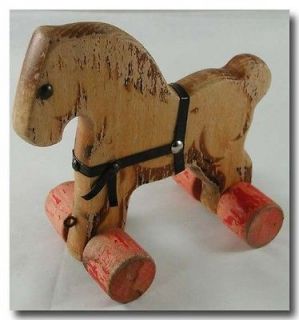 VINTAGE WOOD WOODEN KIDS CHILDRENS CHILDS TOY HORSE WITH ON WHEELS