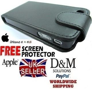 BLACK LEATHER FLIP CASE COVER FOR APPLE IPHONE 4 4G 4s