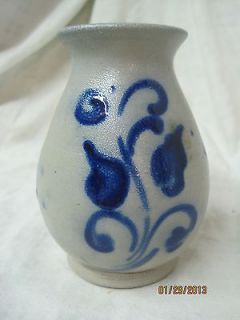 Vintage stoneware vase jug cobalt blue flowers