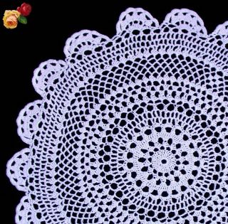 Vintage Hand Crochet Lace Doily Round Flowers White Floral Fans Sea