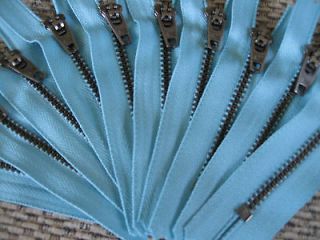 Inch Open Top Baby Blue Zippers w/ Antique Brass Pulls ~~~Vintage