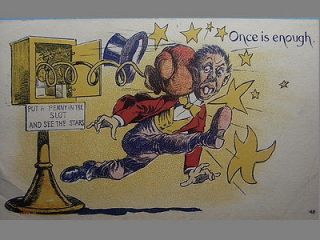Comic Postcard 1900s Vintage Penny Arcade Mutoscope Machine SEE THE