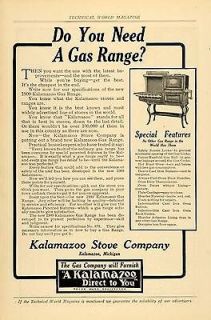 1909 Ad Kalamazoo Gas Range Stove Antique Michigan   ORIGINAL