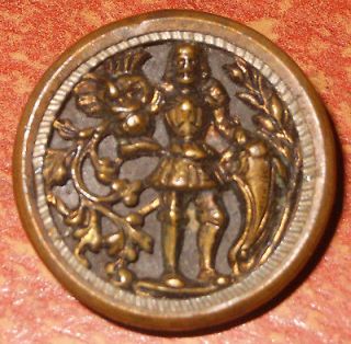 Victorian Brass Metal Picture Button   King Arthur Knight in Armour