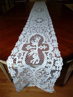 Antique Italian Needle LACE Runner~Figural Cherubs~Florals~112 inches