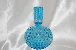 Aquamarine Perfume Bottle With Hobnail Pattern on Bottle and Top