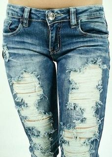 NWT MACHINE JEANS DESTROYED RIPPED DISTRESSED WOMENS STONE WASHED