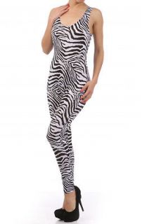 Zebra Print Catsuit Jumpsuit With a Round Neckline And Low Back, L
