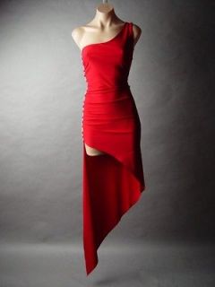 Red Jeweled Bead Sequin Asymmetric Ballroom Tango Salsa Evening Dance