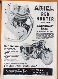 0293 1957 Ariel Red Hunter 500cc Single Page Ad