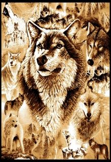 New Wolf Family Area Rug 4x6 Beige Wolves Carpet   Actual 3 7 x 5 3