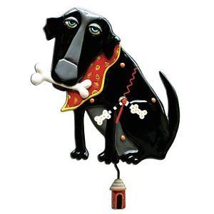 MICHELLE ALLEN Parker Dog Eating Bone with Dog House Pendulum Clock