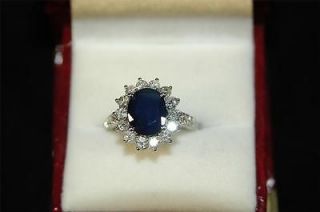 Princess Di & Princess Kate Style K14 Blue Sapphire Diamond Ring 5.20G