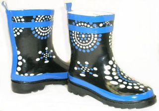 Girls Boys Kids Flat GALOSHES WELLIES RUBBER RAIN Boots*BLUE POLKA