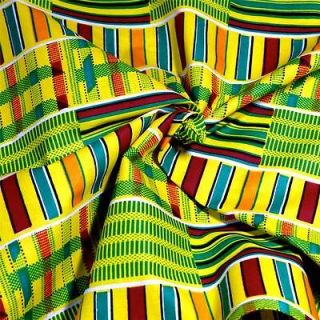 Gorgeous Geometric African Kente Cloth, Cotton Yellow Green Red Black