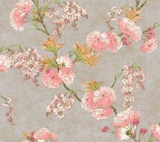 Wallpaper Designer Large Pink and White Floral on Metallic Silver and