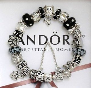 New Authentic S Silver Pandora Charm Bracelet Black Dog Mom Bone Puppy