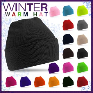 Knitted Beanie Winter Mens Ladies Unisex Wooly Ski Turn Up Warm Hat