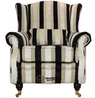 Ashley High Back Wing Chair Fireside Armchair Venetian Black/White