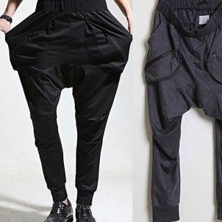 Avant garde Mens Low Crotch Harem Zipper Pocket Baggy Sweatpants