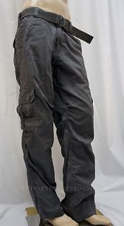 Mens Casual CARGO PANTS Dark Gray Belted Cotton Twill 32 34 36 38 40