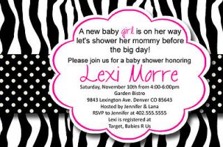 Pink Zebra Print Polka Dot Baby or Bridal Shower Invitation Card