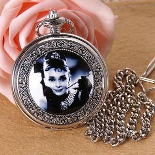Vintage Audrey Hepburn Antique Style pendant Necklace Quartz Pocket
