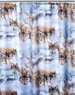 Northwoods Woodland Lodge Cabin Wolf Bath Fabric Shower Curtain