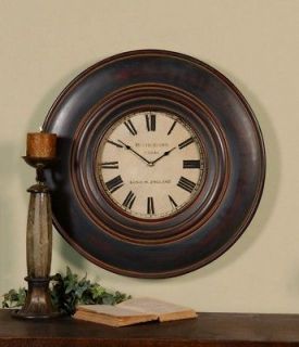 Masculine Dark Wood Wall Clock Traditional Antique Round Horchow Luxe