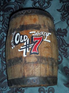 Vintage Wood Wine Barrel Bank Hand Painted Jack Daniels Old #7 Wiskey