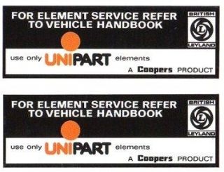 MGB or MG MIDGET ONE PAIR UNIPART AIR FILTER STICKERS