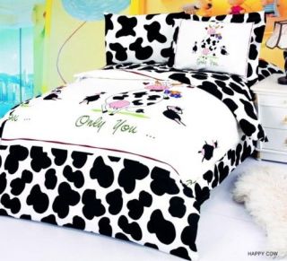 Happy Cow Twin Black White Duvet Bed Bedding Set