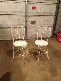 Pair Wrought Iron Ice Cream Parlor Chairs Vintage Antique