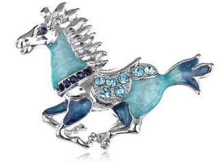 Pearlescent Blue Enamel Gallop Horse Animal Costume Jewelry Pin Brooch