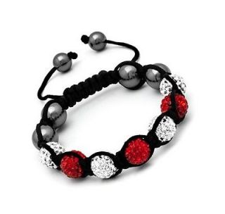 Shamballa White/Red Crystal Disco 7 Ball/Beads Macrame Bracelet B71