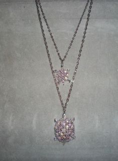 Estate Jewelry AB Crystals 2 strand RP Bib Necklace TURTLE & Baby