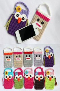 Cute Owl Sock Monkey Handmade Knit Cell Phone Bag Covers Girls New 10